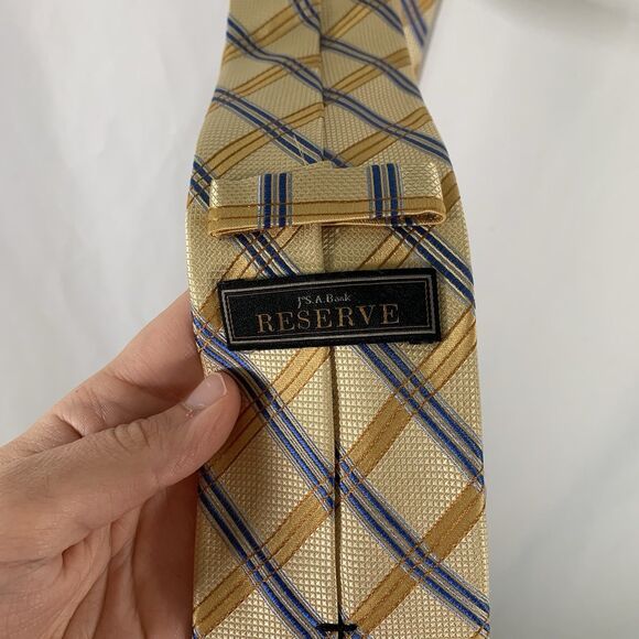 Jos A Bank Reserve Tie Men's 62" Yellow Blue Plaid 100% Silk 3" Wide - Picture 3 of 7
